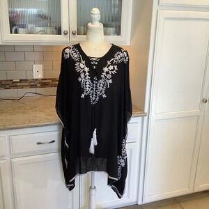 Salty Lemon Black & White Embroidered Swim Coverup